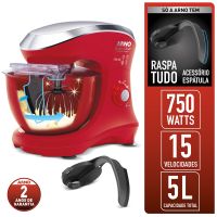 Batedeira Planetria Arno Super Chef Raspa Tudo com Acabamento Inox 750W 5 litros 15 velocidades Vermelha KM12 220v